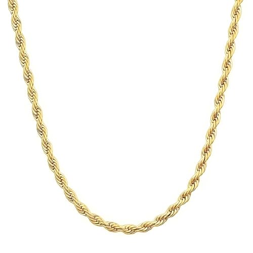 Real 14K Yellow Gold Solid Rope Chain Necklace for Women and Men Jewelry with Lobster Clasp, 1.55-3.05mm, 16-30inch