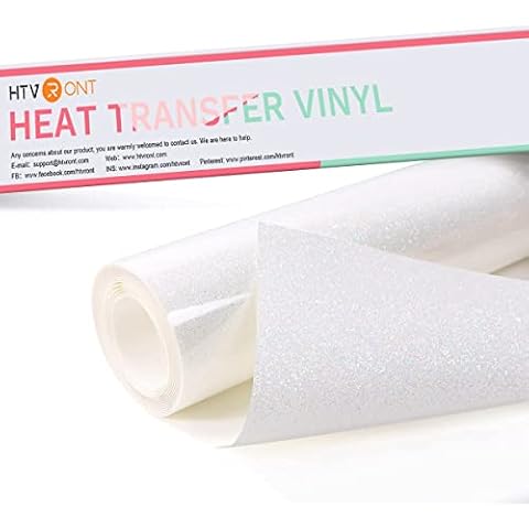 HTVRONT Plotterfolie Textil -30.47cm x 182.87cm Regenbogen Weiß Glitzer Flexfolie Plotter Textil Cover