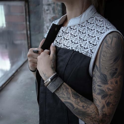 Milwaukee Leather MDL4050 Women's 'Skelly' Black with White Motorcycle Denim Vest w/Skull Embroidery3