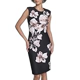 Calvin Klein Womens Sleeveless Round Neck Foral Scuba Midi Sheath Dress, Black/Luggage Multi, 8