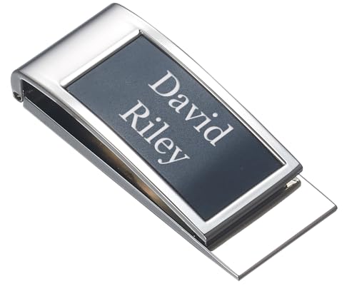 Visol Personalized Marcus Hinged Clasp Stainless Steel and Matte Black Money Clip Wallet Business Holder Gift for Men with Free Engraving