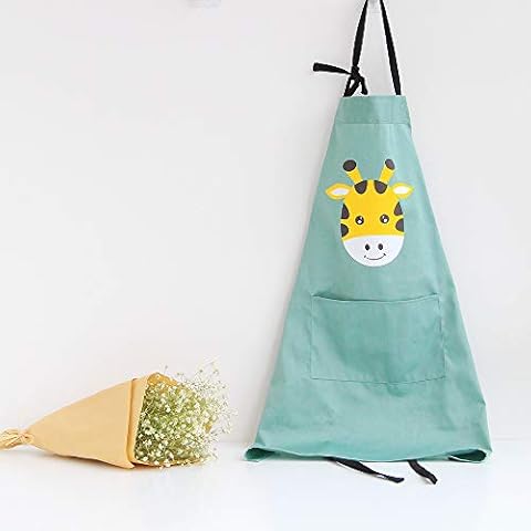 JameStyle26 Mama und Kind Apron Cotton & Linen with Animal Motif Star Women's Kitchen Apron Bib Apron Cooking Apron with Pocket Cooking Baking Mum Child Look (Size L (75 x 58 cm), Mint) Cover