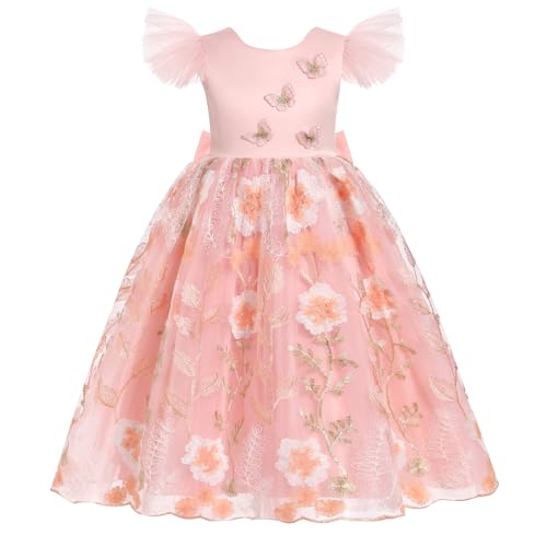 IDOPIP Embroidery Flower Girl Dress for Kids Wedding Bridesmaid Dresses Princess Birthday Party V-Back Bowknot Pageant Gown2