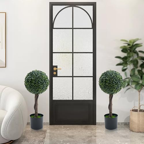 Artificial Topiary Ball Trees 24 Inch, Fake Greenery Milan Grass Ball Tree for Front Porch, Indoor Walkway, Entryway, Set of 2
