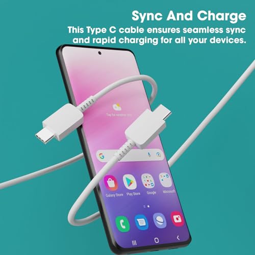 Image of Samsung Superfast 25W Type C to C Charging Cable High Speed Data Transfer Compatible with Samsung M35 /M15 /F15 /A15 /A14 /M14 /F14 /M34 /F34 /A34 /A54 /S21 Fe /S22 /S23 /S24 /S25Plus Ultra,Tablet-White