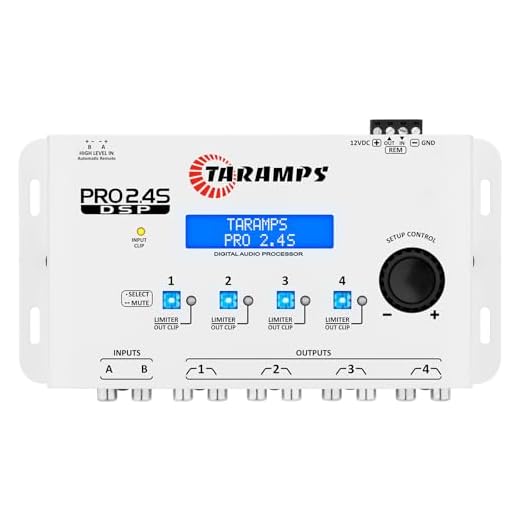 Taramps DSP Pro 2.4S White Crossover Full Digital Signal Car Audio Processor and Equalizer with Sequencer 15-Band Graphic Equalization 12 preset EQ, Remote Signal, Alignment, 2 Channel in and 4 Out