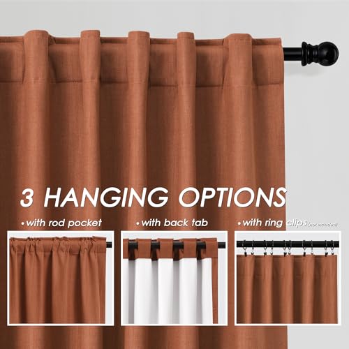 Image of Nanspring Terracotta 100% Blackout Linen Curtains 84 Inch Length 2 Panels Set for Bedroom Back Tab Boho Farmhouse Decor Black Out Curtain for Living Room Office Thermal Insulated Drapes 52x84