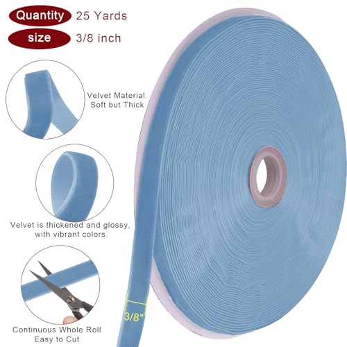 Image of Tsorode 25 Yards Velvet Ribbon for Christmas Tree Gift Wrapping,3 /8 Inch (Blue, 3 /8 inch)