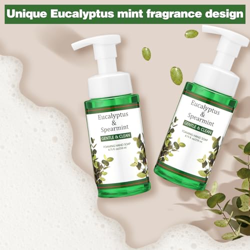 Image of 6 Pack Eucalyptus Mint Foaming Hand Soap with Pump Care Moisturizing Liquid Gentle Scented Foam Hand Wash 2026 New Year Gifts for Kitchen Bathroom Family Teacher Staff 8.75 Fl. oz