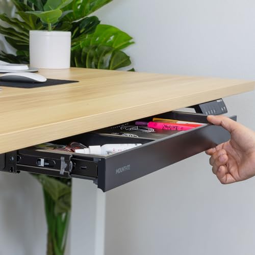 Image of Mount-It! Under Desk Drawer Organizer with 2 Compartments, Shallow Low-Profile Slide-Out Desk Tray, 20.7″ x 8.9″ x 1.8″, Pull-Out Pencil Drawer for Traditional & Standing Desks - Black