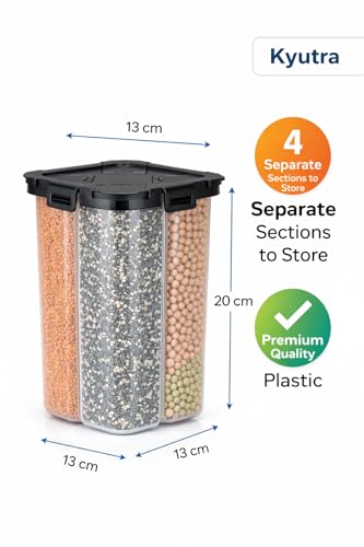 Image of 4 Section Airtight Food Storage Container - Leakproof Lid, BPA-Free Grain Storage Jar, Multi Compartment Kitchen Organizer (Pack of 1)