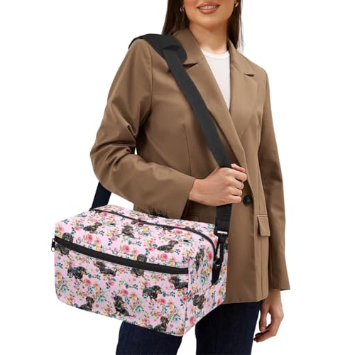 Image of Drnuikhe Rose Puppy Yarn Bag Crochet Storage Bag with Shoulder Straps Yarn Skein, Knitting Needles, Crochet Supplies & DIY Project Traveling Crochet Bags and Totes for Carrying Crochet Kit