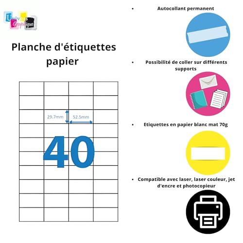 4000 Étiquettes autocollantes multi-usage 52,5 x 29,7 mm haute adhérence pour impression A4 - 2