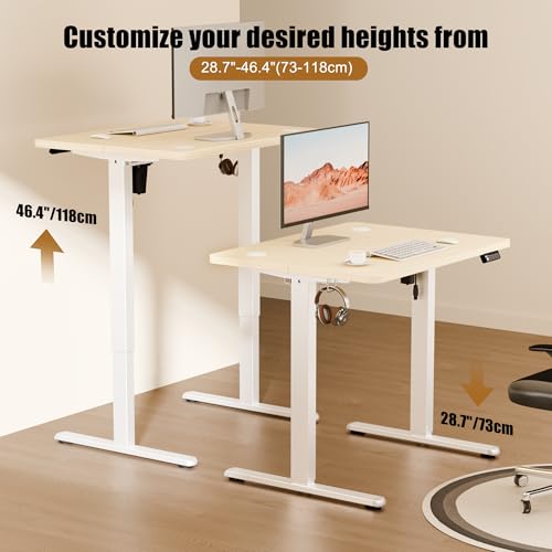 Image of ERGOMAKER Electric Standing Desk 80x60cm (31 inchx23.6 inch), Height Adjustable Sit Stand Desk with Splice Board for Home Office, Computer Desk Memory Preset (White Frame + Golden Oak Desktop)
