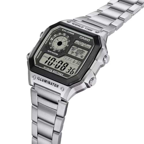 Image of Casio AE1200WH Series | Men's Digital Watch | 100M WR | Multi Alarms | 100 SEC Stopwatch | Countdown Timer | World Map for World Time | LED Light | LC Analog Display | 10 Year Battery
