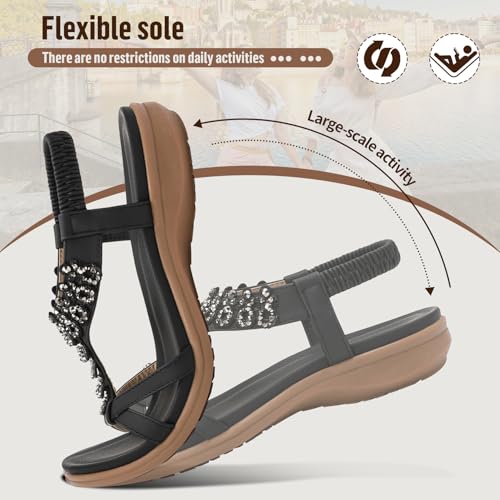 Image of Littleplum Womens Sandals Arch Support Slingback Rhinestone Dressy Sandals Comfort Summer Shoes Ankle Strap Elastic Flats for Beach Walking
