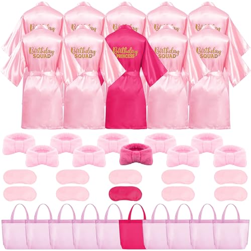 TESIN Set di 10 accappatoi di compleanno per ragazze – Kimono in raso con 