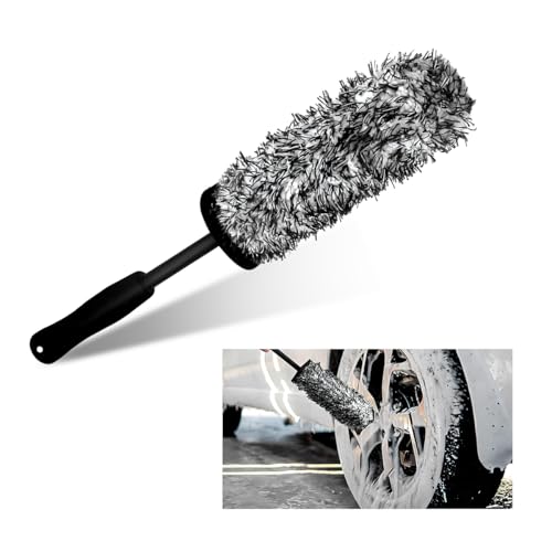 Gasedin Car Cleaning Rim Brush, Soft Wool Scratch Free Vehicle Cleaning Tool, Highly Water Absorption Wheel Brushes for Most Cars/Trucks/Motorcycles, Universal Car Accessories (Black)