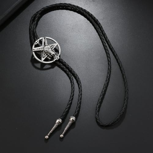 Image of Joxevyia Bolo Tie for Men Vintage Cow Skull Leather Rope Western Cowboy Necktie Vintage Bola Tie Gift for Him