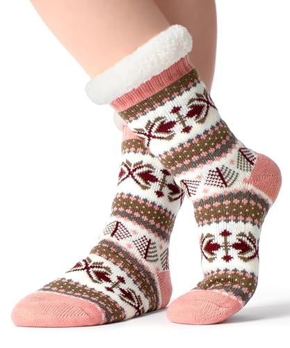 Cozylook Women's Fuzzy Slipper Socks with Non-Slip Grippers, Cozy Fluffy Sherpa Lined, Cute Christmas Gifts2