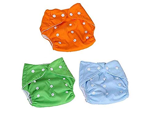 Crawl'in (Set of 3) Kids Diapers/Baby Cloth Diaper Reusable Nappies, Washable, Adjustable Size Nappy/Langot/Training Pants- Without Inserts(Pink, Green & Blue, Summer) (Assorted Colours)