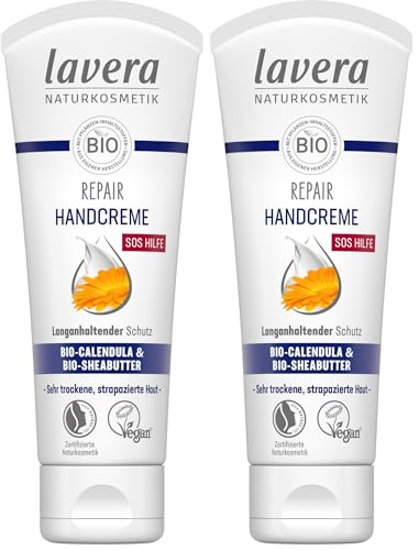 lavera Repair Crema mani – Calendula Biologica e Burro di karitè – SOS per mani stressate – Protezione duratura – Vegano, Bio (1 x 75 ml) (Confezione da 2)