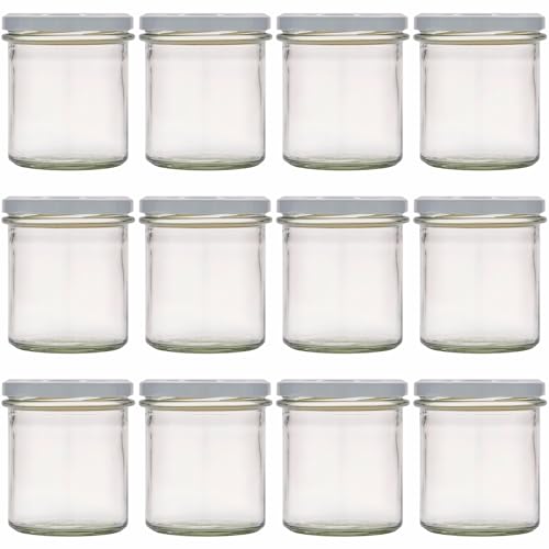 Flaschenland - 12er Set Sturzglas 350 ml Marmeladenglas Einmachglas Einweckglas TO 82 mit weißem Deckel, ideal für Marmelade, Konfitüre, Gelee, Suppe oder Meal Prep, backofenfest | Made in Germany