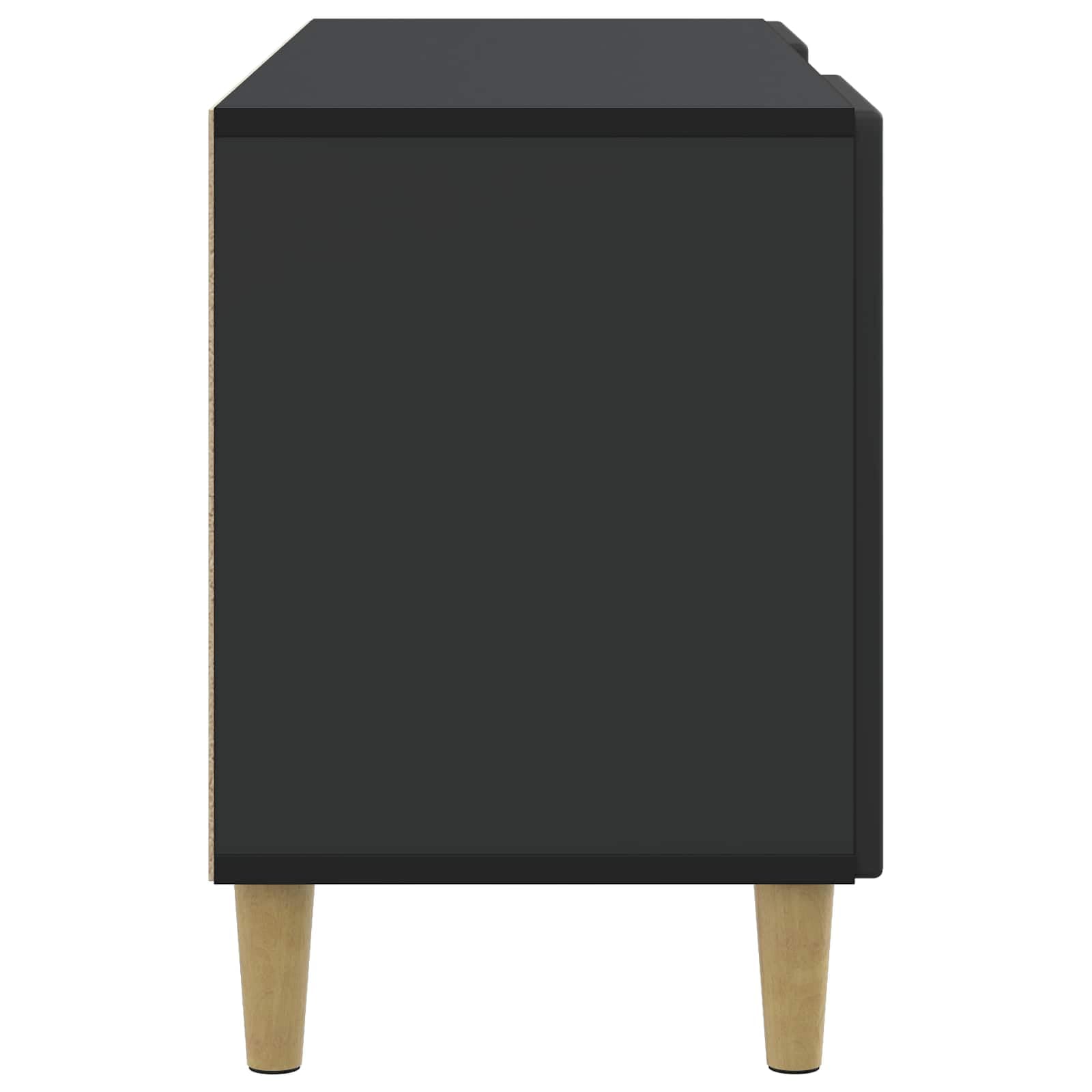 Mobile basso per TV, nero, 102 x 34,5 x 50 cm, in legno | Tavolino TV compatto con ante girevoli e ripiani per soggiorno e camera da letto. Gambe coniche stabili.