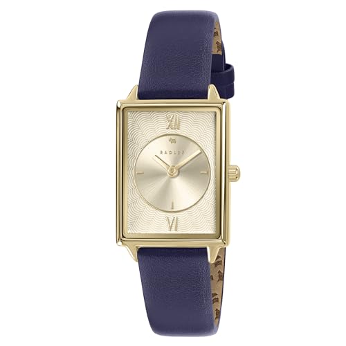 Montre Radley bracelet rectangulaire bleu en cuir plaqué or 24 mm