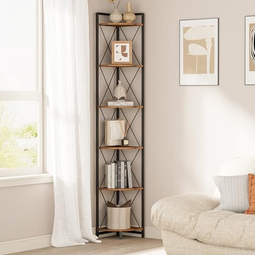Cerlyunzan 6 Tier Corner Shelf Stand, 78" H Tall Industrial
