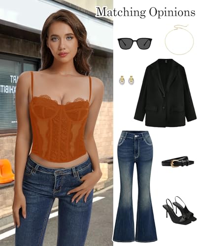Image of Lace Corset Tops for Women Sexy Going Out Bustier Top Sleeveless Adjustable Straps Crop Tops with Back Hooks