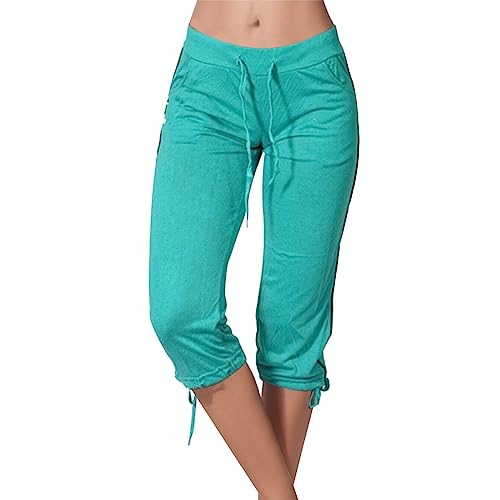 EQWIGKEIT Pantalones deportivos para mujer, 3/4 hasta la rodilla, pantalones casuales con bolsillos, pantalones de verano de verano al aire libre, cortos, cómodos, ligeros, capri, tres cuartos