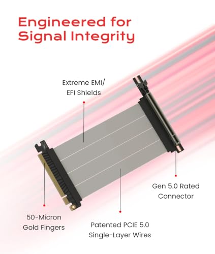 Image of LINKUP PCIE 5.0 Riser Cable | (Open Box) | for Vertical GPU Mount | Right Angle | Graphics Card GPU Ready | Usable with PCIe 4.0 & RX9070 / RTX5090 | 15cm (Total Length: 19cm)