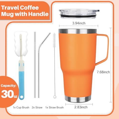 Image of 30 oz Tumbler with Handle, Stainless Steel Insulated Tumbler with Lid and Straw, Double Wall Vacuum Coffee Mug Tumbler, Insulated Coffee Thermal Cup for Cold and Hot (Orange)