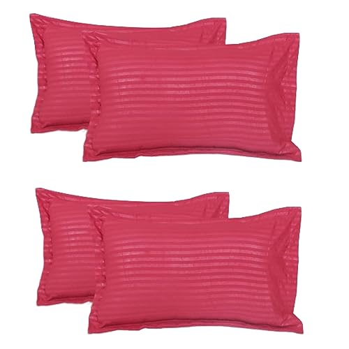 Image of HOUSE FOX Handloom Zipper Cotton Striped Pillow Covers with Zip Closure /Cases /Protectors (NOT Pillow) Set of 2 Pair Or 4 Pcs,Size -18x28inch with Zip /Chain (Standard, Dark Pink), 300 TC