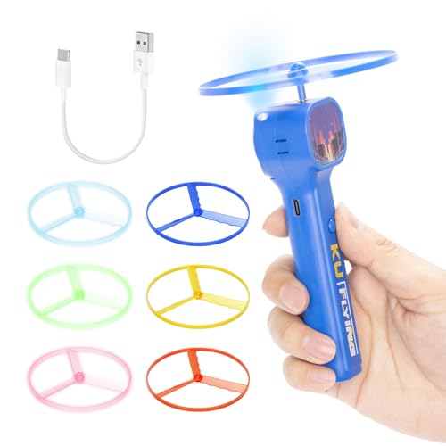 Rechargeable Electric Flying Disc Launcher with 6 Flying Spinners, Glow in The Dark Discs, Outdoor Play Fun Sports Fidget Toy for Gift