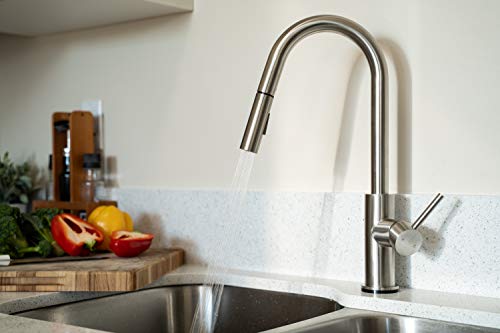 Image of Dura Faucet DF-NMK540-MB RV Touch Sensor Kitchen Faucet (Matte Black) | Pull-down sprayer toggles between aerated and spray streams and locks back in place; powered by four AA batteries.