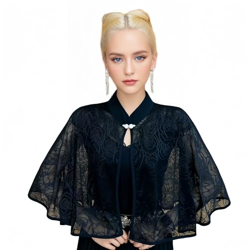 Ladies Button Shawls Wraps Scarf Poncho For Evening Party Dresses Wedding Party Stand-up Collar Short Cape