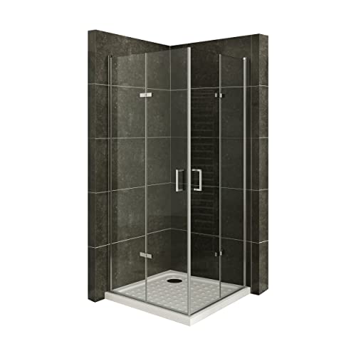 Mampara de Ducha Matilde | 80x120x180cm | REVERSIBLE | Puerta plegable | Ajuste 78,9-80,4 x 118,9-120,4cm | Perfiles Cromados, Cristal transparente de 6 mm - Moments of Glass