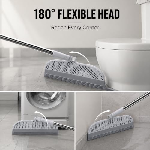 Image of Magic Broom Silicone Floor Wiper - Heavy Duty, Durable & Efficient Floor Cleaning Tool Stainless Steel Extendable Big Handle Bathroom and Kitchen Squeegee Wiper (Scraper Wiper)