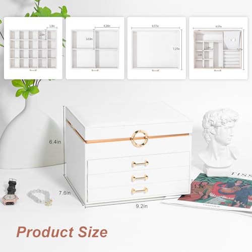 V-Lafuylife Jewelry Box For Women,4-Layer Leather Jewelry Holder Organizer With 3 Drawers Large Jewelry Storage Boxes thumb #4