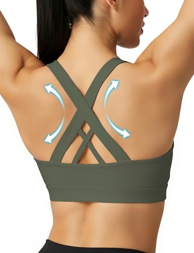 Image of Buauty Sports Bra for Women, Criss Cross Back Medium Support Workout Bras with Removable Cups for Yoga Running Gym