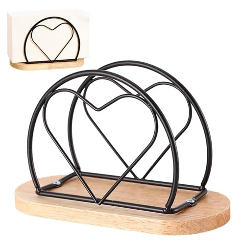 FEMONGY serviettenhalter schwarz, serviettenhalter holz, serviettenspender, filtertütenhalter, napkin holder, servietten halterung, Holzsockel, stabiler und weniger anfällig für Stürze 15.7*6.7*9.9 cm