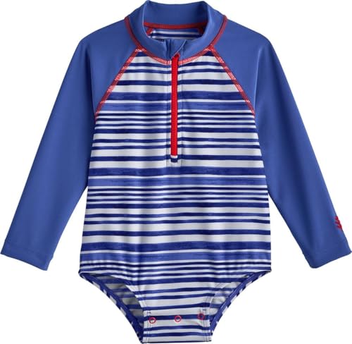 Coolibar UPF 50+ Baby Wave One-Piece Swimsuit - Sun Protective (12-18 Months- Sailor Watercolor Stripe)