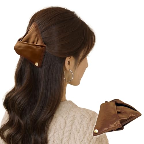 MILASIC トライアングル ヘアクリップ バンスクリップ 冬小物 韓国風 発表会 結婚式 トライアングル デート ニュアンス サテン 髪留め 三角形 二次会 誕生日 立体 ツヤ感 上品 三角 仕事 オフィス アップスタイル 入学式 ロングヘア 大人 お団子 まとめ髪 ブラウン TN-TAGHC-BR
