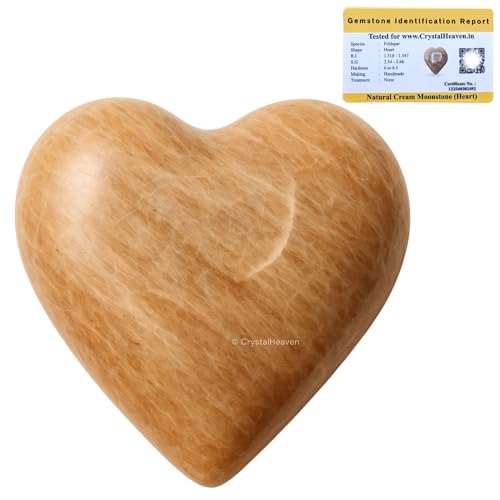 Image of Crystal Heaven Certified Cream Moonstone Heart Palm Pebbles Stones For Anxiety Stress Relief Massage-Aaa Grade Original Healing Gemstone Agate Heart Palm Stone For Yoga Meditation Spiritual