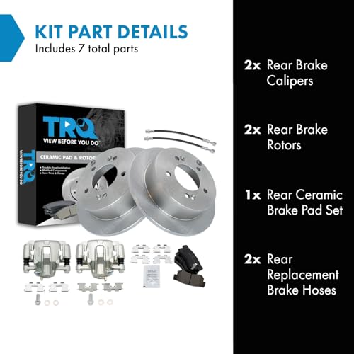 Image of TRQ Rear Brake Pad and Rotor Set Ceramic Rotors Calipers Compatible with 2006-2007 Hyundai Sonata 2008 Sonata To 2 /28 /07 Production Date