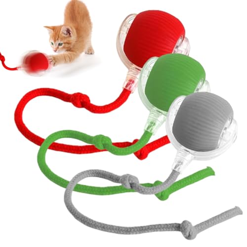 Poxtedsr 3pcs Smart Interactive Pet Toy Ball, Self Rolling Dog Ball Interactive Cat Toys, 360° Smart Automatic Rolling Ball Toy for Dogs Cats Indoor Outdoor Play (Red&Green&Grey)