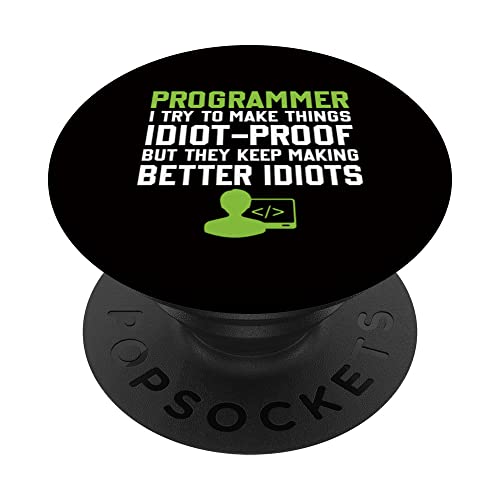 Programming Slogan Software Developer Computer Engineer PopSockets Swappable PopGrip, Black