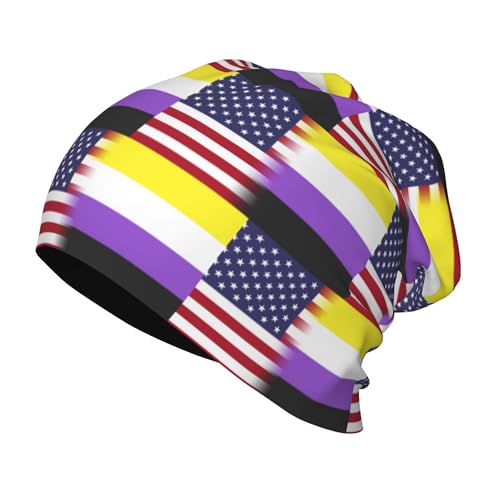 American Non-Binary Pride Flag Kids Leisure Elastic Knitted Hat Junior Large Size Knit Cap Child Beanie Black